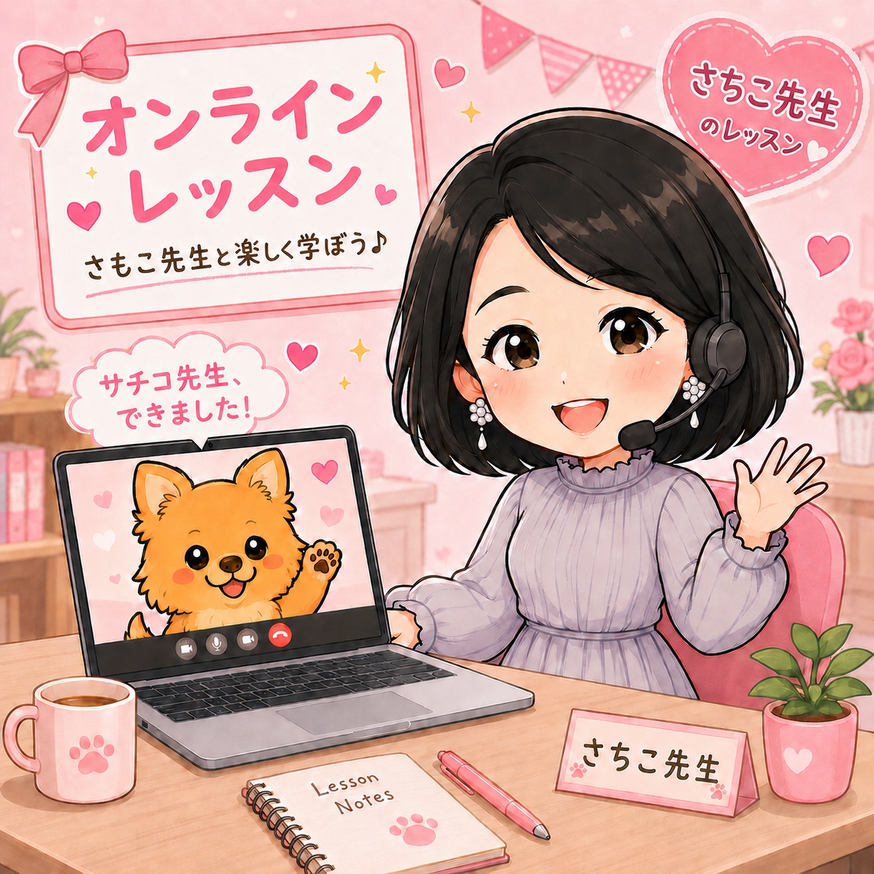 自宅からタブレットでさちこ先生のオンライン家庭教師を受講する様子